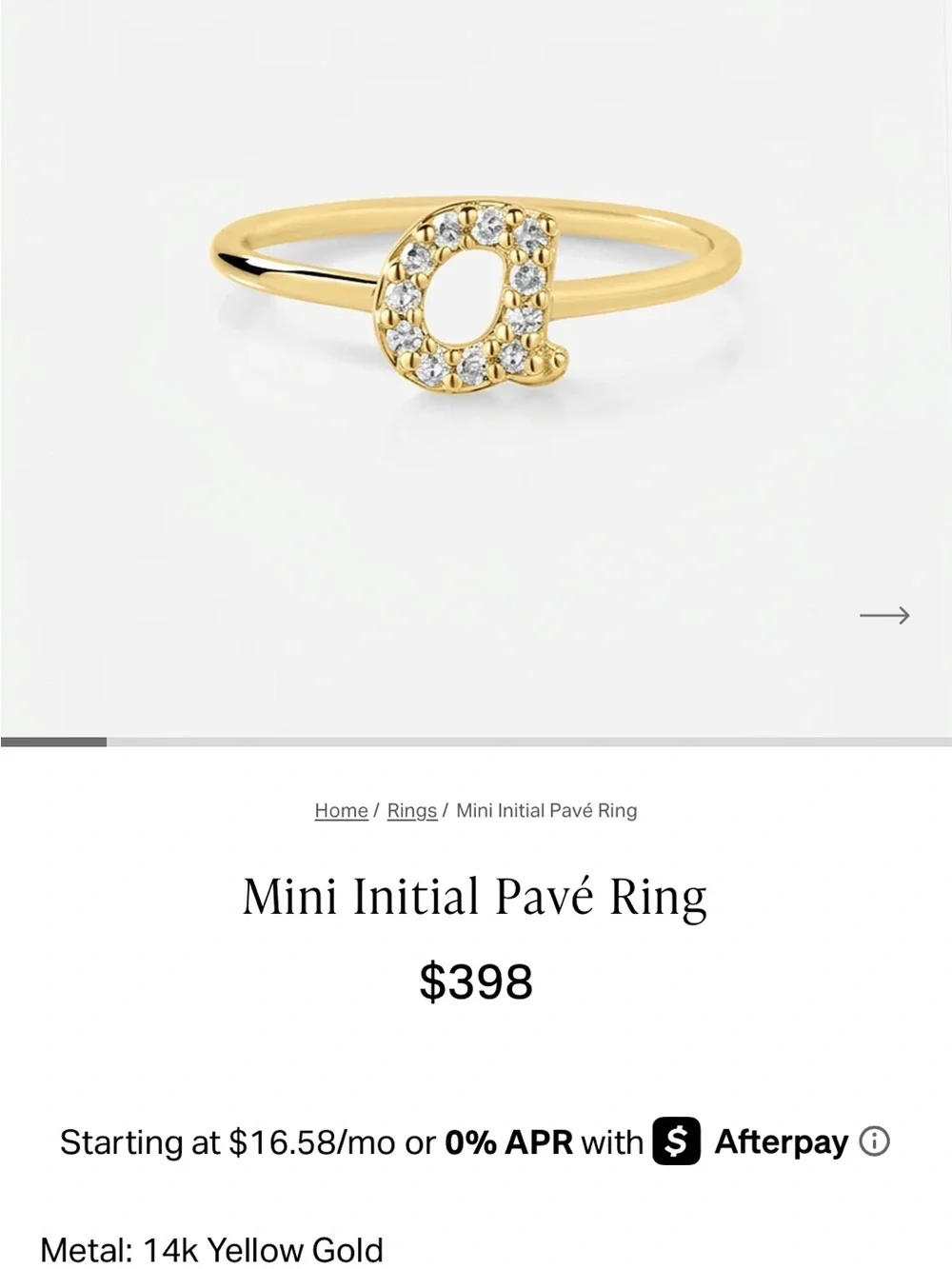 Ring Concierge Gold Pavé 'P' Initial Ring with Diamonds